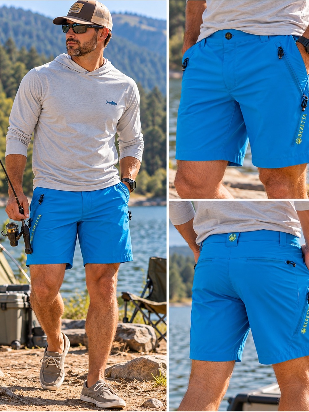 Beretta Addax Flex Shorts XXL Blue 4-Way Stretch UPF 50 Fishing Hiking Gorpcore